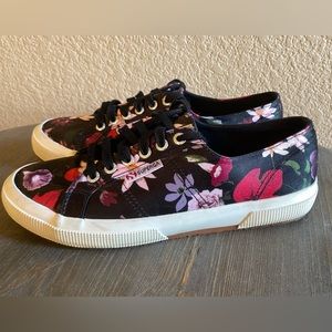Superga Fanrosow Floral Sneakers Size 9 Black Satin